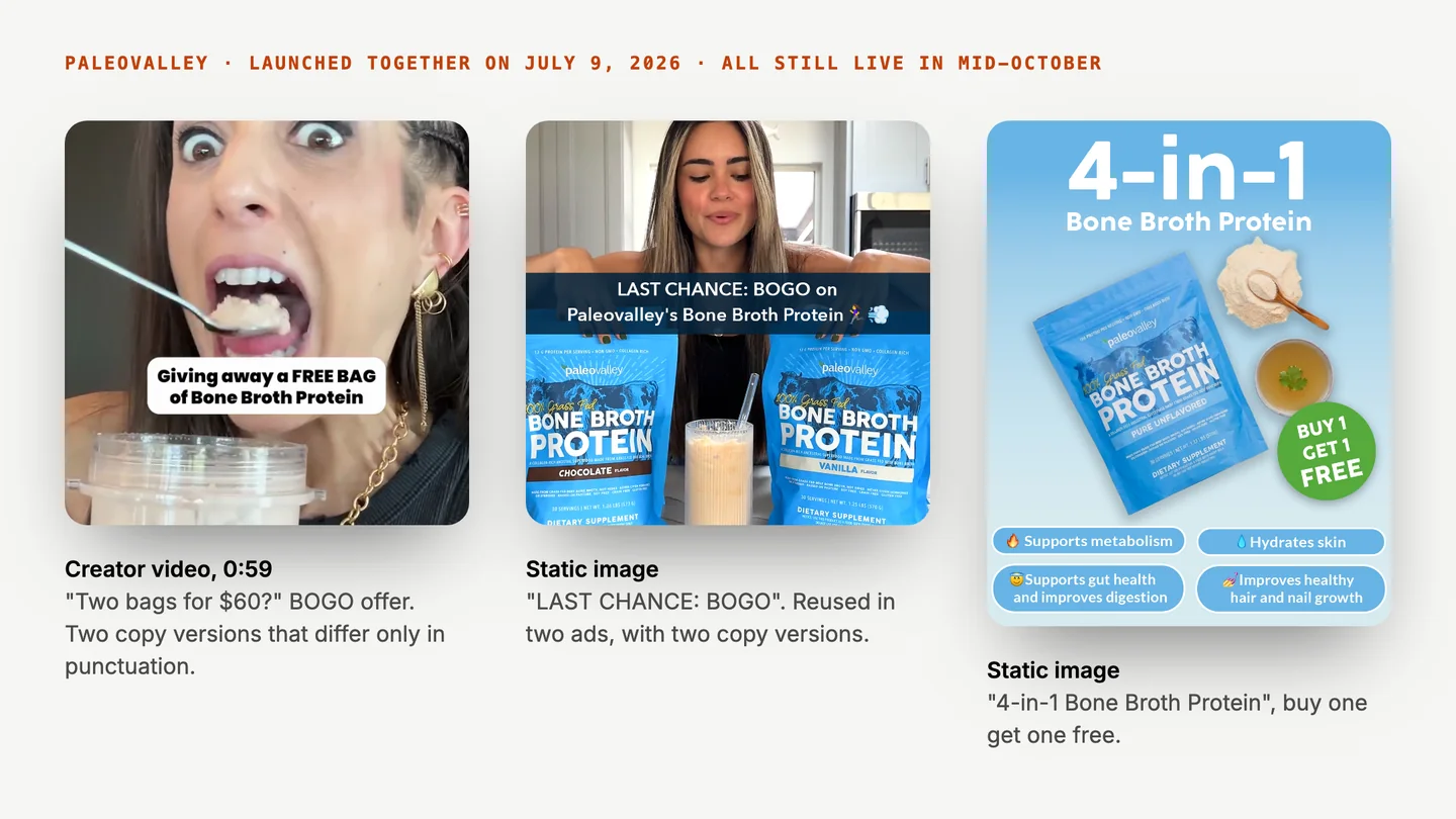 Paleovalley creator ad pitching a buy-one-get-one deal on bone broth protein